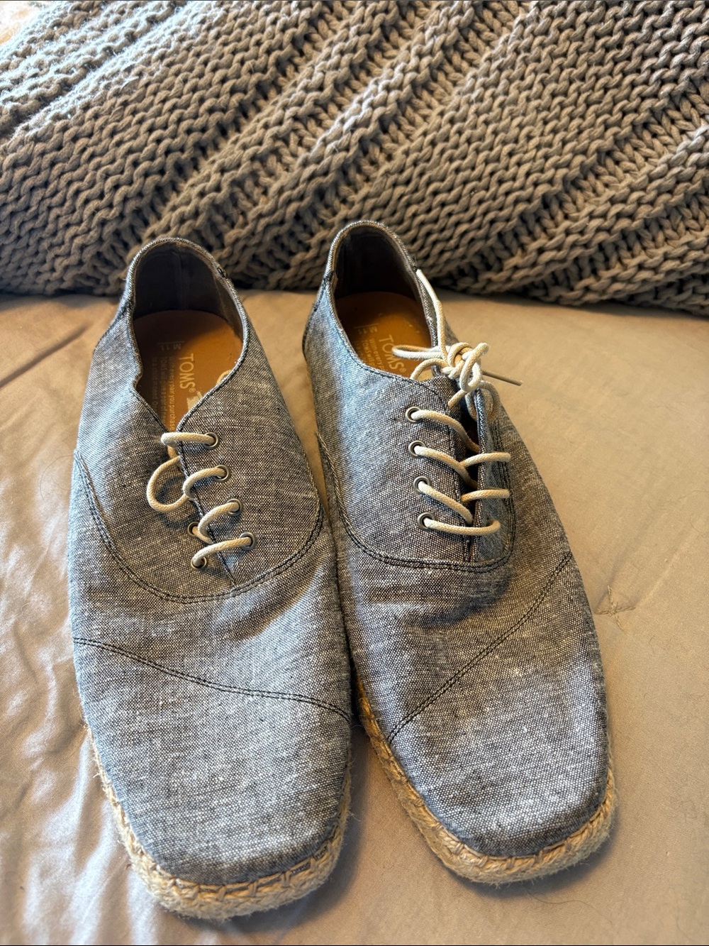 TOMS Men's Blue- Gray Canvas Espadrille Slip-Ons with Jute Sole